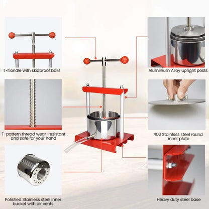 MixNJuice Manual Fruit & Wine Press – 1.6 Gal Stainless Steel